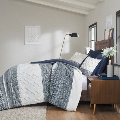Nautical Mila Cotton Comforter Set with Chenille Tufting in Navy Blue - Quahog Bay Bedding