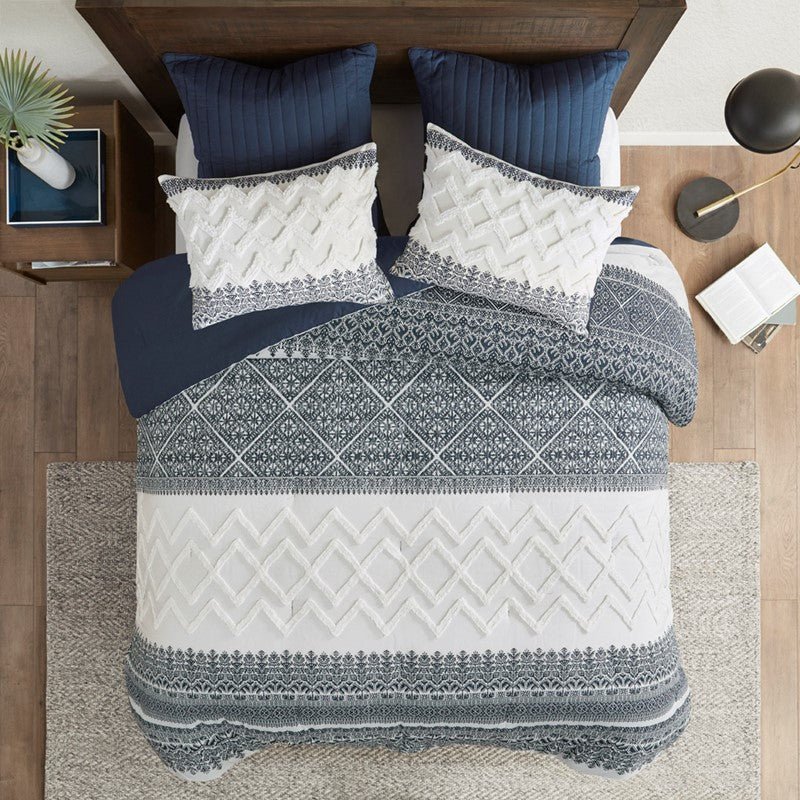 Nautical Mila Cotton Comforter Set with Chenille Tufting in Navy Blue - Quahog Bay Bedding
