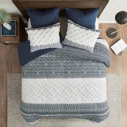 Nautical Mila Cotton Comforter Set with Chenille Tufting in Navy Blue - Quahog Bay Bedding
