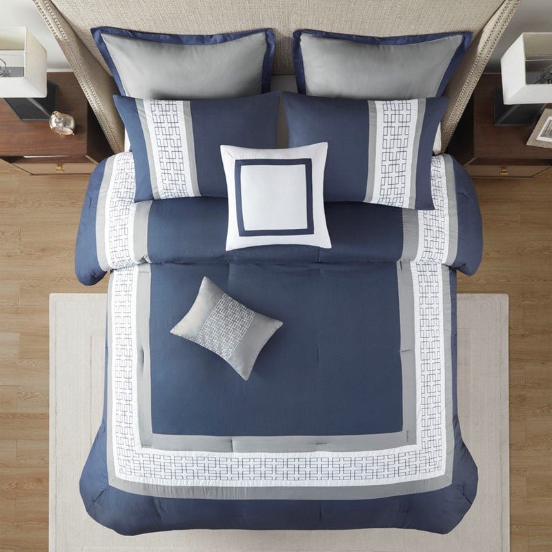 Nautical Comforter Set | Navy Blue | King | Powell 8 Piece Nautical Bedding Ensemble - Quahog Bay Bedding