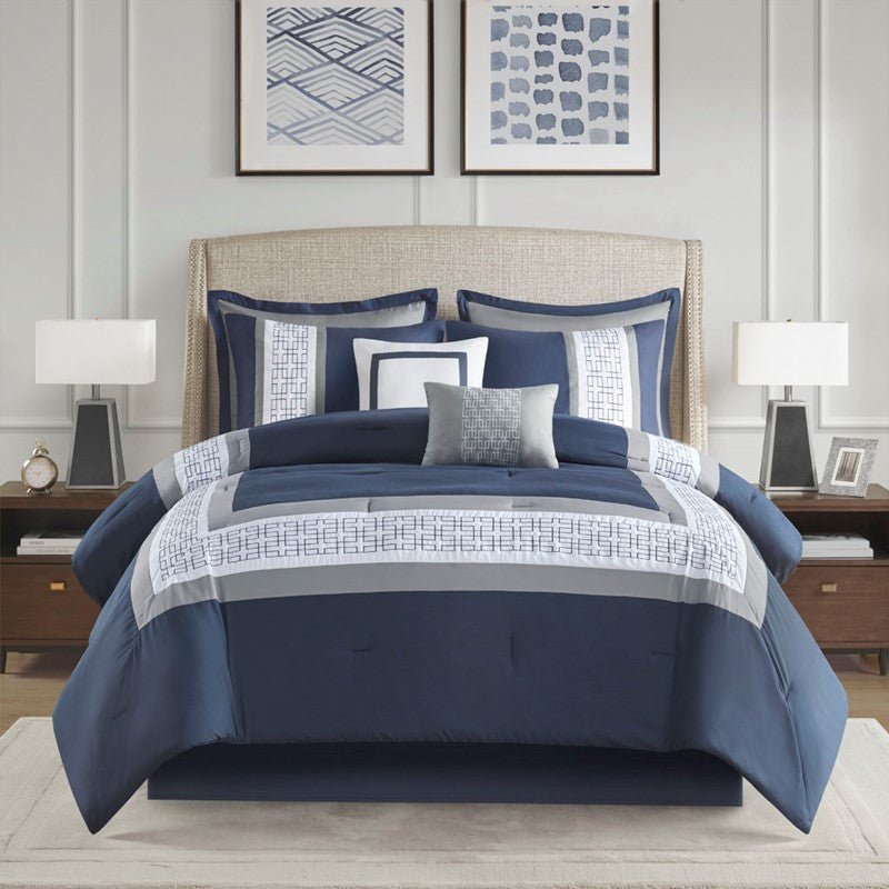 Nautical Comforter Set | Navy Blue | Queen | Powell 8 Piece Nautical Bedding Ensemble - Quahog Bay Bedding