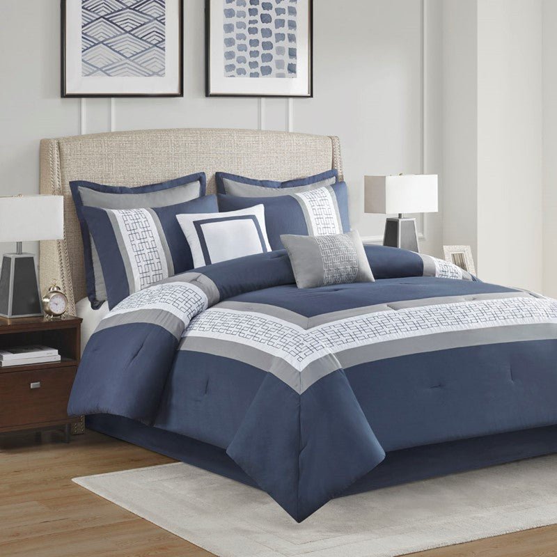 Nautical Comforter Set | Navy Blue | Queen | Powell 8 Piece Nautical Bedding Ensemble - Quahog Bay Bedding