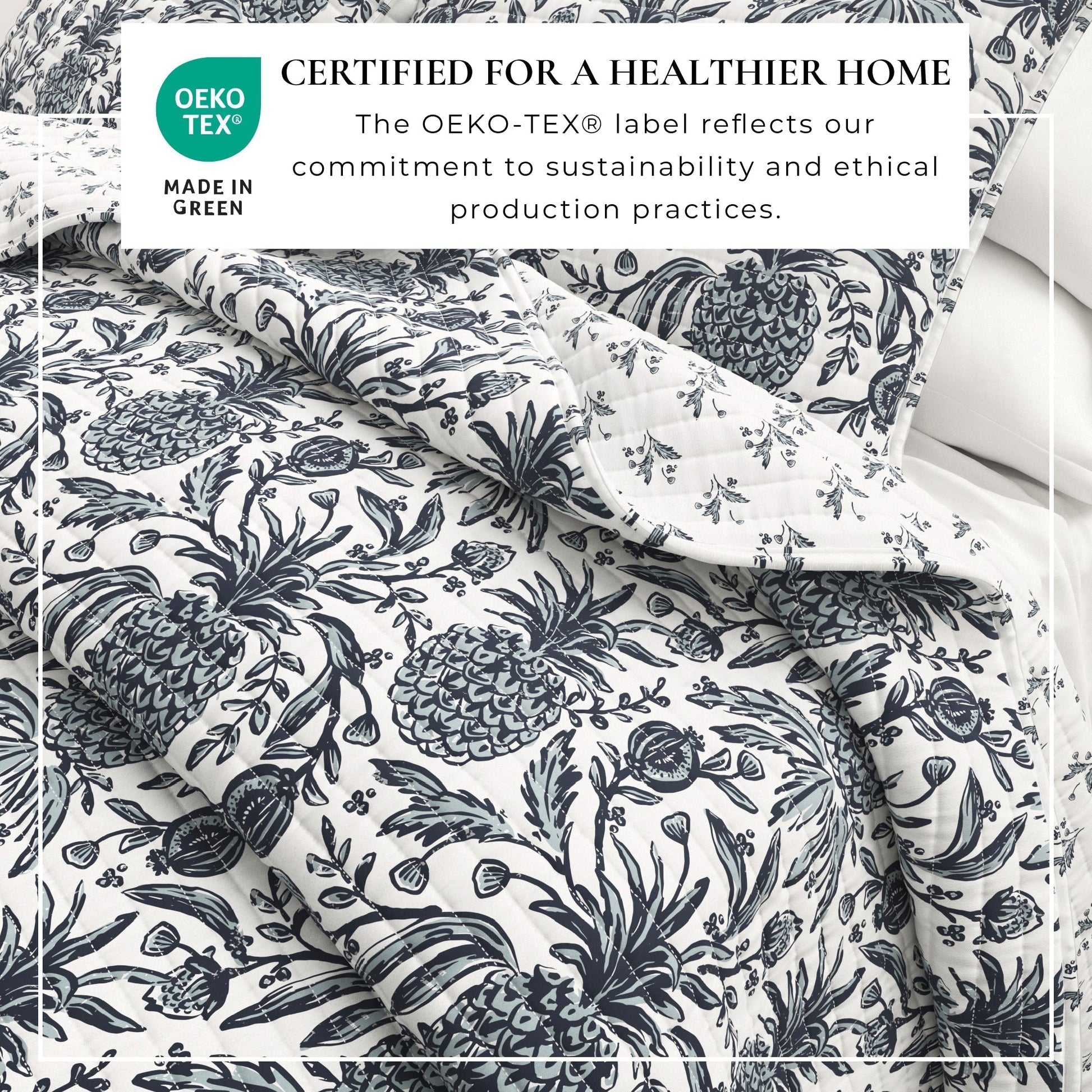 Nautical Printed Cotton Quilt Set - Navy & White Pineapple Themed Bedding - Quahog Bay Bedding