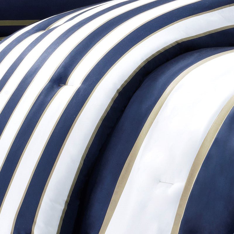 Navy Khaki Stripe 4PC Comforter Set - Nautical Comforters - Quahog Bay Bedding