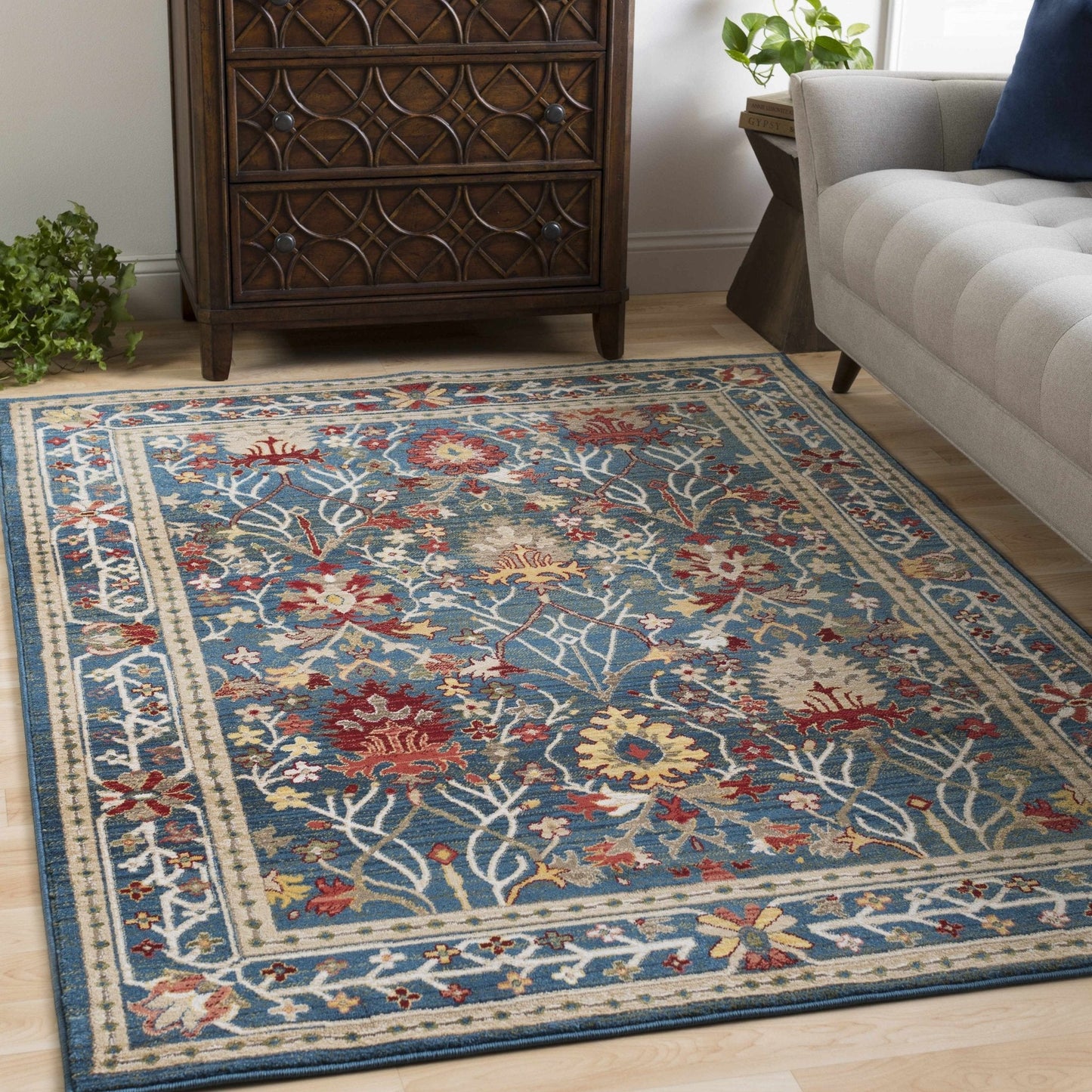 Neola Navy Blue Damask Area Rug - Quahog Bay Bedding