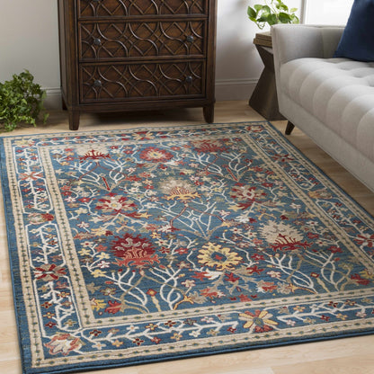 Neola Navy Blue Damask Area Rug - Quahog Bay Bedding