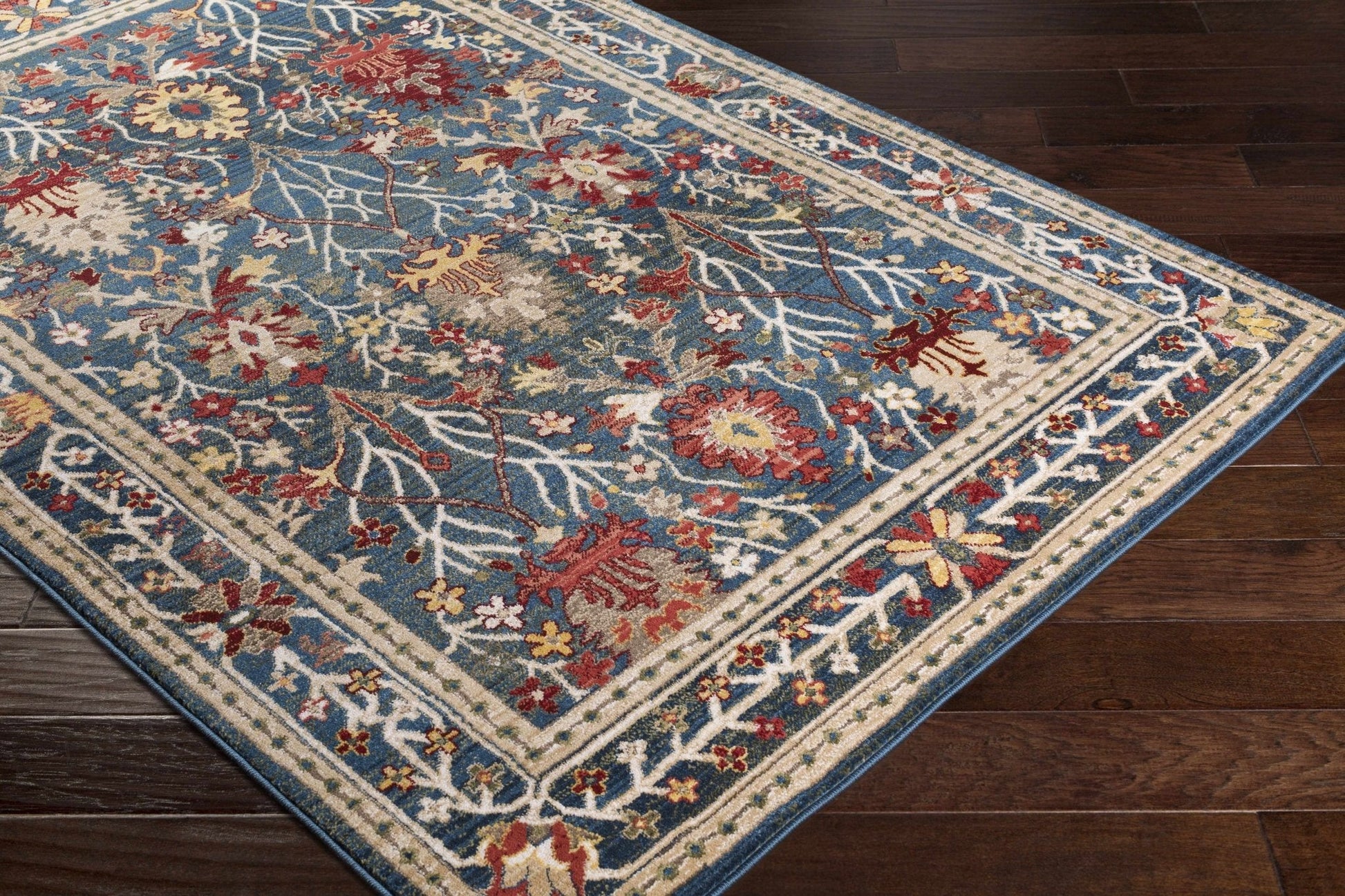 Neola Navy Blue Damask Area Rug - Quahog Bay Bedding