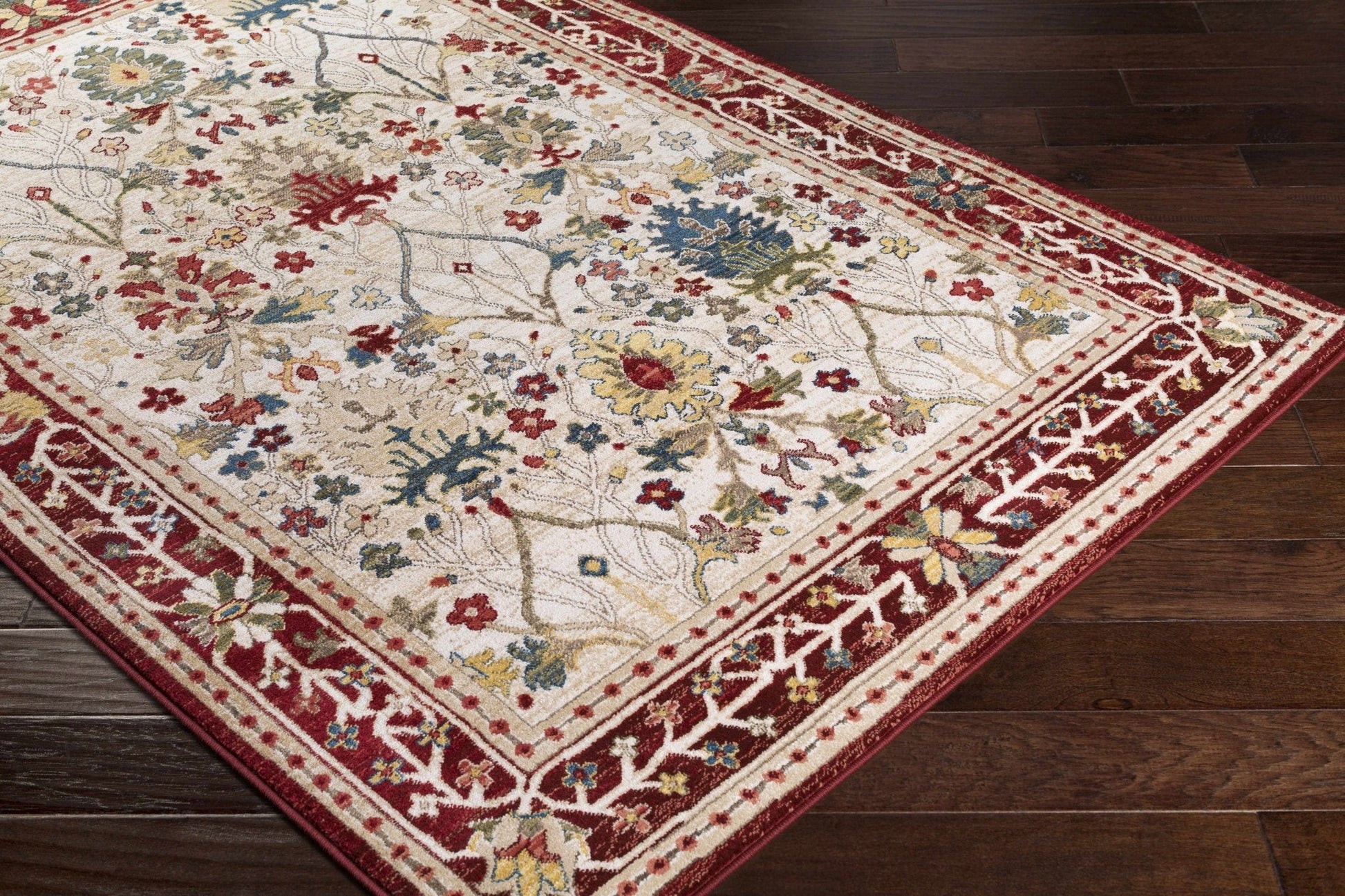 Neola White/Red Damask Area Rug - Quahog Bay Bedding