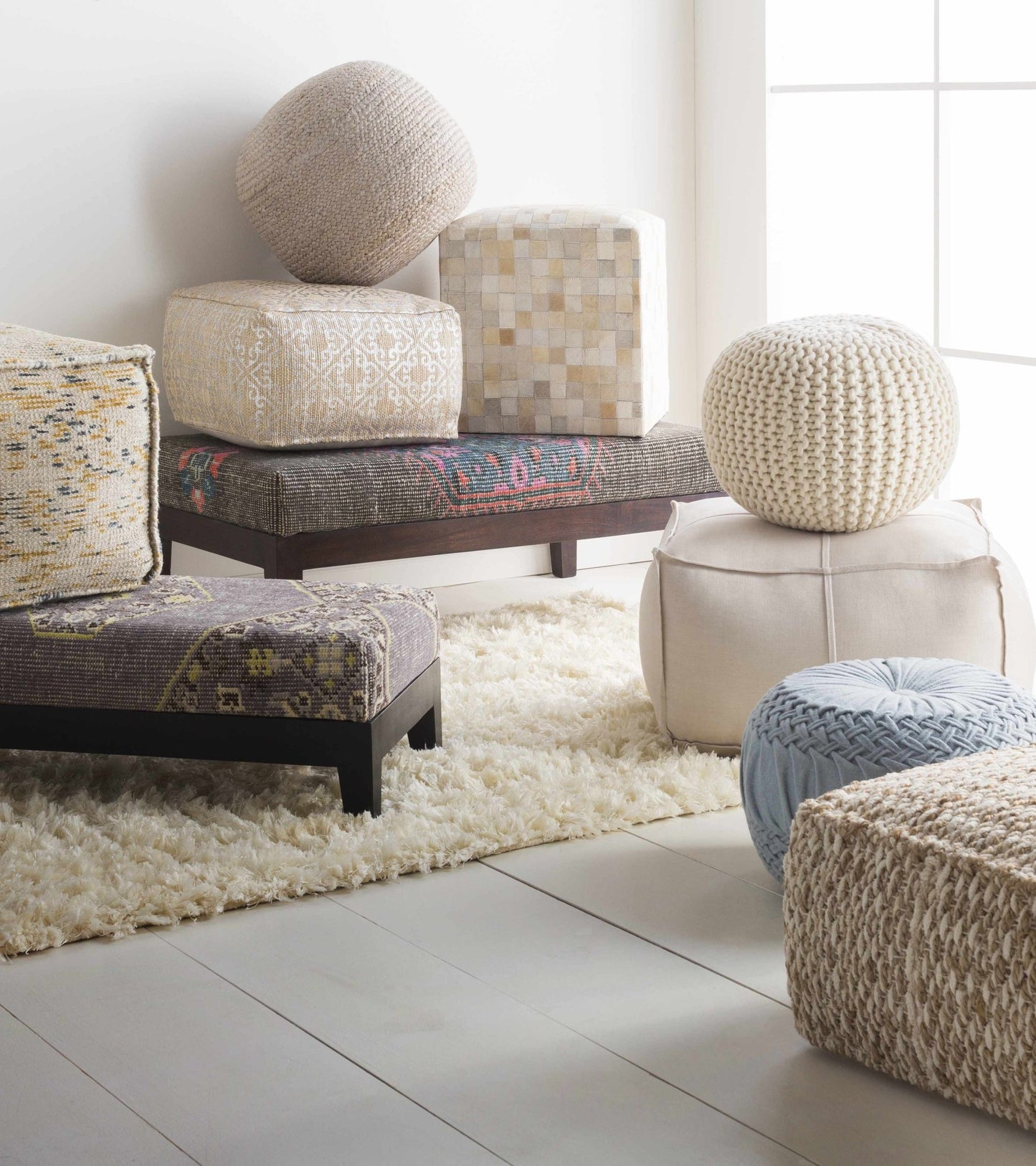 Netcong Tan Jute Pouf - Quahog Bay Bedding