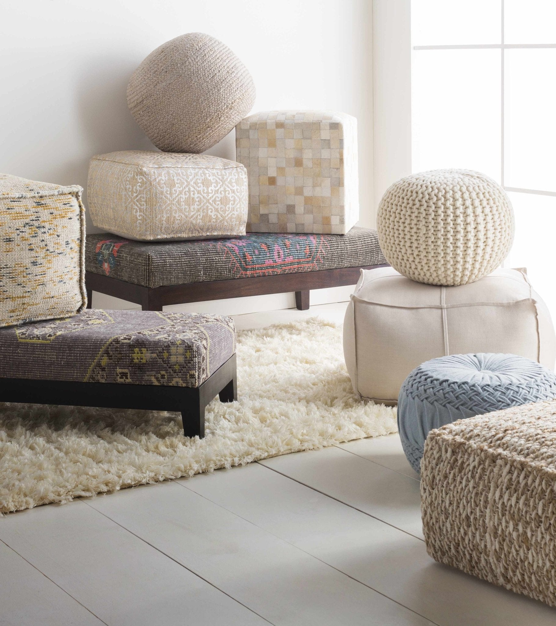 Netcong Tan Jute Pouf - Quahog Bay Bedding