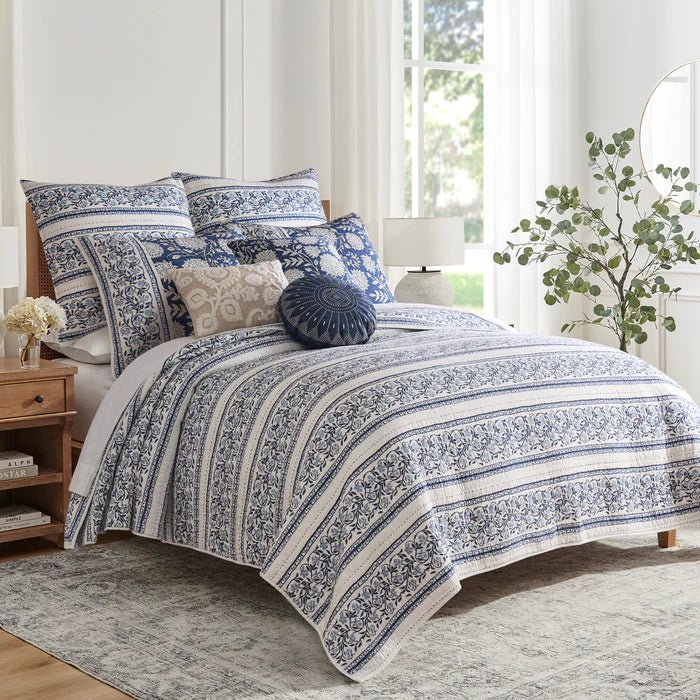 New! Adare Coastal Floral Quilt Set - Denim - Quahog Bay Bedding
