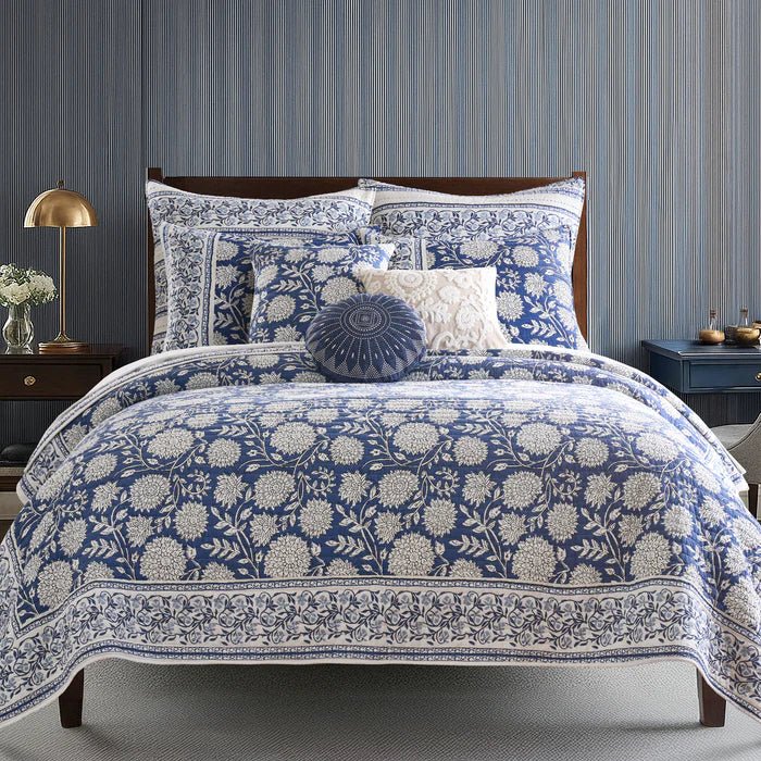 New! Adare Coastal Floral Quilt Set - Denim - Quahog Bay Bedding