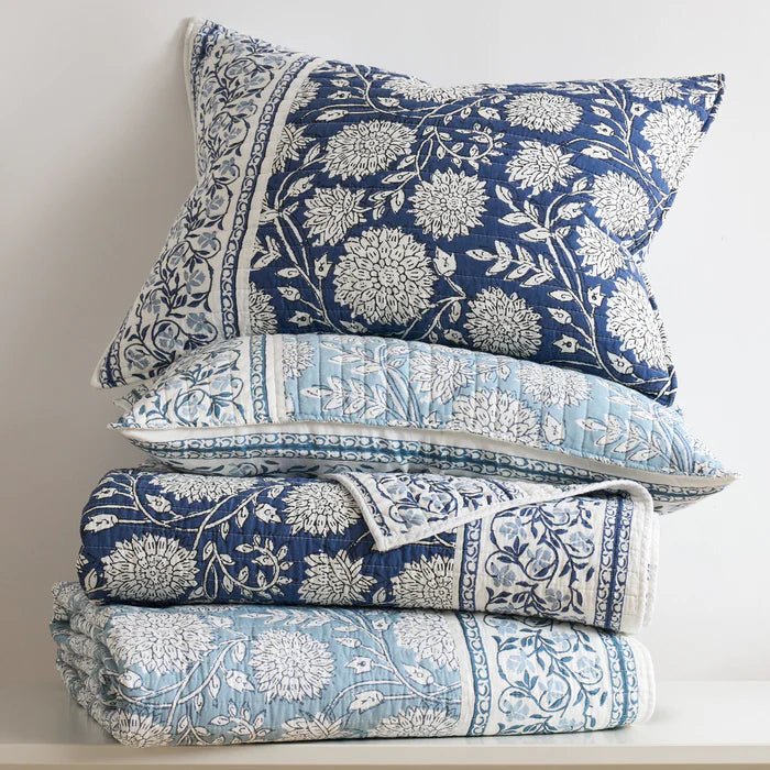 New! Adare Coastal Floral Quilt Set - Denim - Quahog Bay Bedding