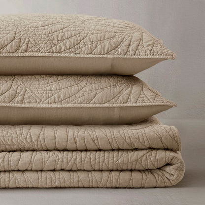 New! Botanical Leaves 3 Piece Cotton Quilt Set - Floral Quilt Sets - Linen - Quahog Bay Bedding