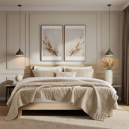 New! Botanical Leaves 3 Piece Cotton Quilt Set - Floral Quilt Sets - Linen - Quahog Bay Bedding