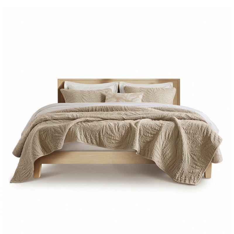 New! Botanical Leaves 3 Piece Cotton Quilt Set - Floral Quilt Sets - Linen - Quahog Bay Bedding