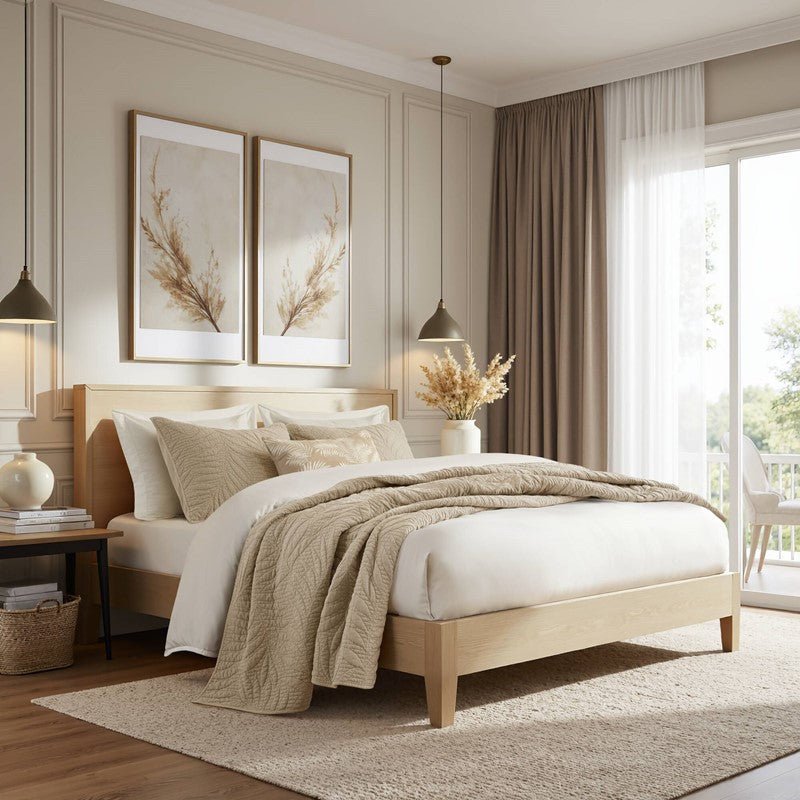 New! Botanical Leaves 3 Piece Cotton Quilt Set - Floral Quilt Sets - Linen - Quahog Bay Bedding