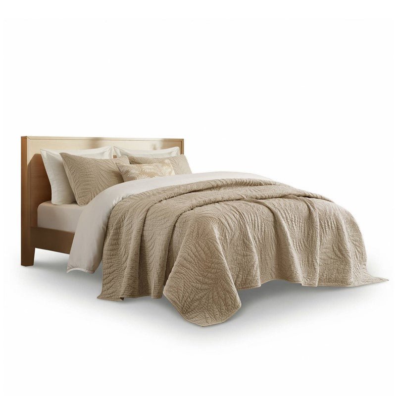 New! Botanical Leaves 3 Piece Cotton Quilt Set - Floral Quilt Sets - Linen - Quahog Bay Bedding