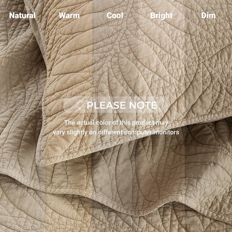 New! Botanical Leaves 3 Piece Cotton Quilt Set - Floral Quilt Sets - Linen - Quahog Bay Bedding