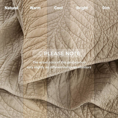 New! Botanical Leaves 3 Piece Cotton Quilt Set - Floral Quilt Sets - Linen - Quahog Bay Bedding