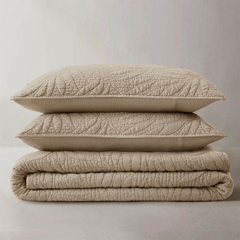 New! Botanical Leaves 3 Piece Cotton Quilt Set - Floral Quilt Sets - Linen - Quahog Bay Bedding