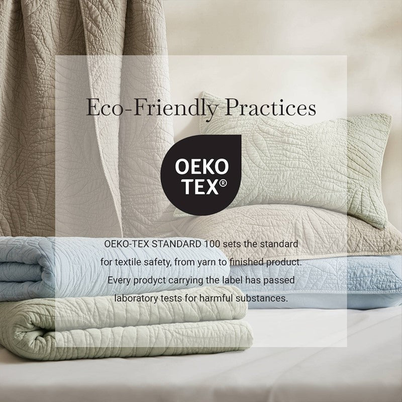 New! Botanical Leaves 3 Piece Cotton Quilt Set - Floral Quilt Sets - Linen - Quahog Bay Bedding