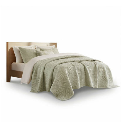 New! Botanical Leaves 3 Piece Cotton Quilt Set - Floral Quilt Sets - Sage - Quahog Bay Bedding