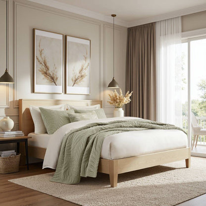 New! Botanical Leaves 3 Piece Cotton Quilt Set - Floral Quilt Sets - Sage - Quahog Bay Bedding