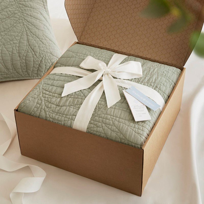 New! Botanical Leaves 3 Piece Cotton Quilt Set - Floral Quilt Sets - Sage - Quahog Bay Bedding