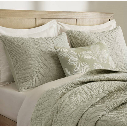 New! Botanical Leaves 3 Piece Cotton Quilt Set - Floral Quilt Sets - Sage - Quahog Bay Bedding
