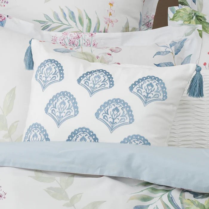 New! Cabana Stripe Blue Embroidered Medallion Pillow - Quahog Bay Bedding