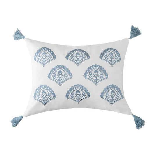 New! Cabana Stripe Blue Embroidered Medallion Pillow - Quahog Bay Bedding