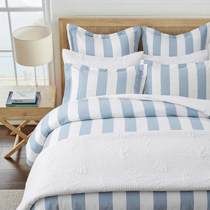 New! Cabana Stripe Blue Euro Sham Set of 2 - Coastal Cabana Striped Pillow Shams - Quahog Bay Bedding