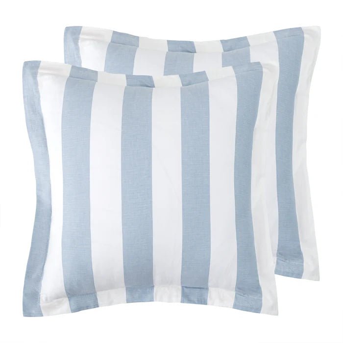 New! Cabana Stripe Blue Euro Sham Set of 2 - Coastal Cabana Striped Pillow Shams - Quahog Bay Bedding