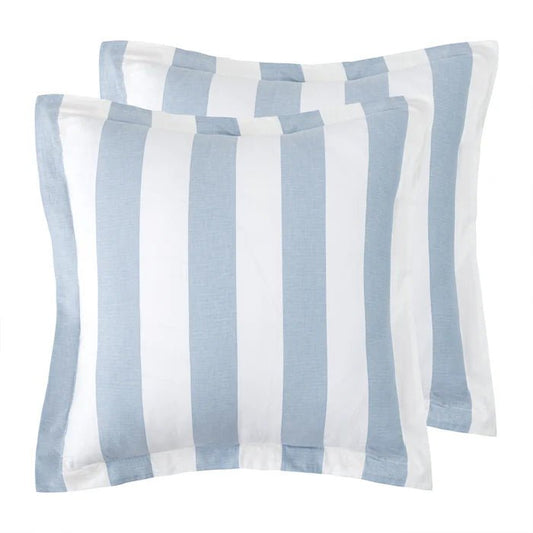 New! Cabana Stripe Blue Euro Sham Set of 2 - Coastal Cabana Striped Pillow Shams - Quahog Bay Bedding