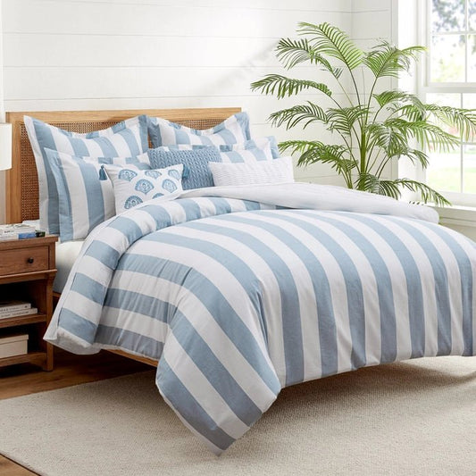 New! Cabana Woven Stripe Duvet Cover Set - Blue - Coastal Cabana Striped Bedding - Quahog Bay Bedding