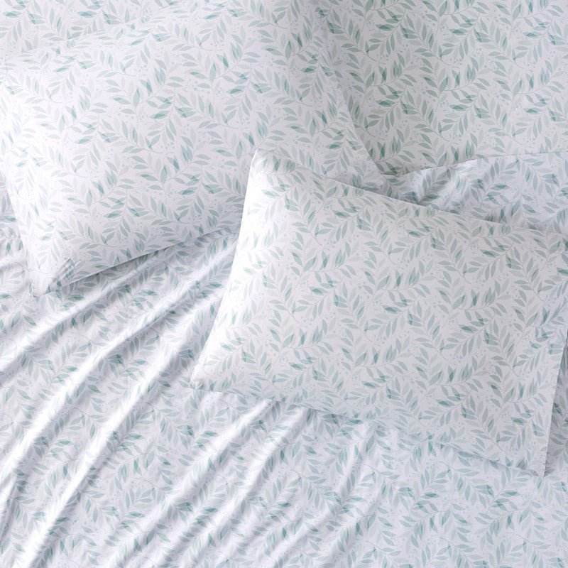 New! Coastal And Floral Print Green Leaves Sheet Sets - 100% Cotton - Percale - Quahog Bay Bedding