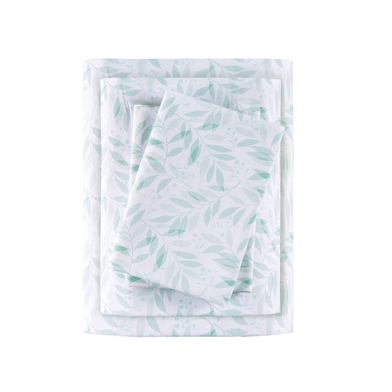 New! Coastal And Floral Print Green Leaves Sheet Sets - 100% Cotton - Percale - Quahog Bay Bedding