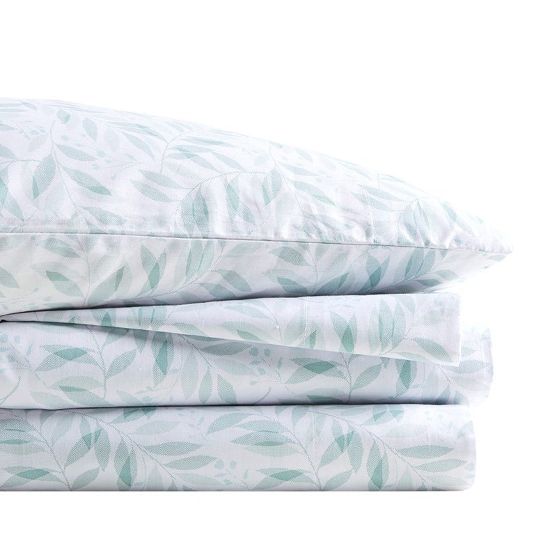 New! Coastal And Floral Print Green Leaves Sheet Sets - 100% Cotton - Percale - Quahog Bay Bedding