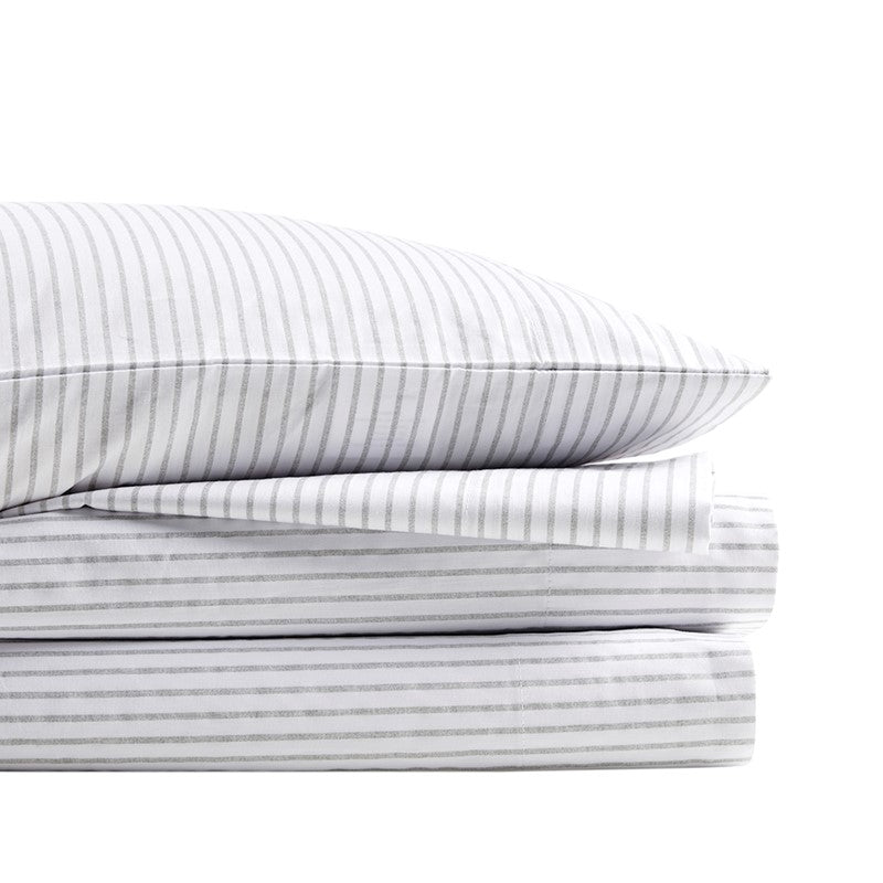 New! Coastal And Nautical Print Grey Striped Sheet Sets - 100% Cotton - Percale - Quahog Bay Bedding