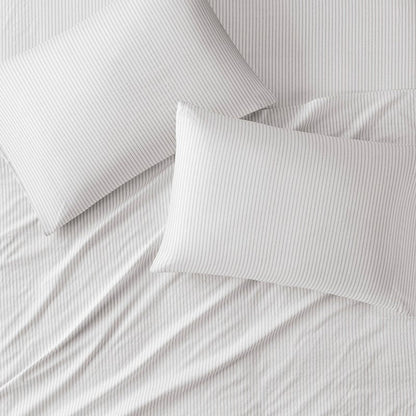 New! Coastal And Nautical Print Grey Striped Sheet Sets - 100% Cotton - Percale - Quahog Bay Bedding