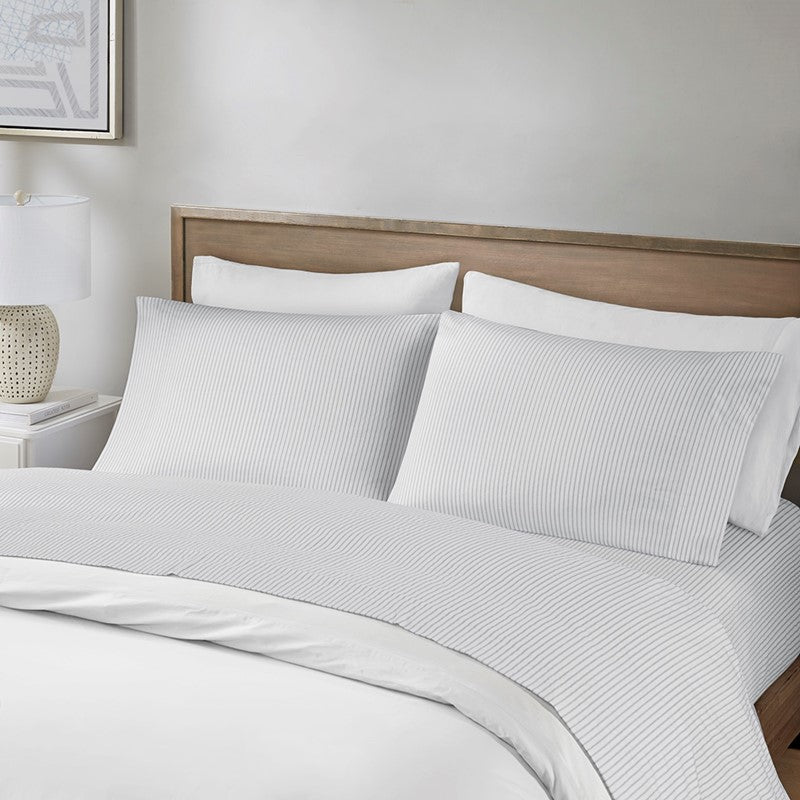 New! Coastal And Nautical Print Grey Striped Sheet Sets - 100% Cotton - Percale - Quahog Bay Bedding