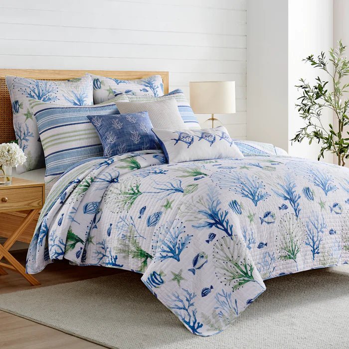 New! Harbor Bay Reversible Coastal Quilt Set - Coastal & Nautical Quilt Sets - Quahog Bay Bedding