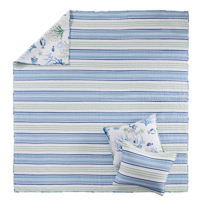 New! Harbor Bay Reversible Coastal Quilt Set - Coastal & Nautical Quilt Sets - Quahog Bay Bedding