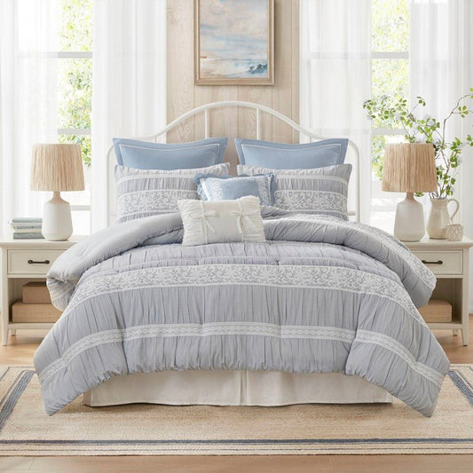 New! Perryn 7PC Cottage Style Comforter Set - Blue - Quahog Bay Bedding