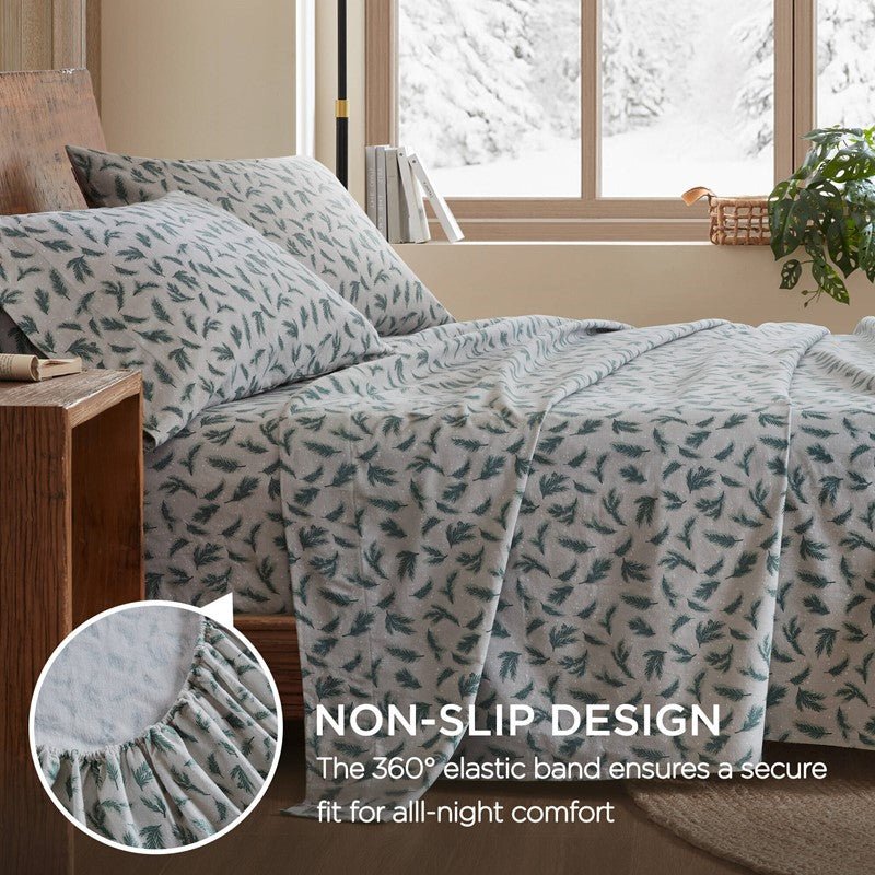 New! Woolrich 100% Cotton Printed Flannel Sheet Set - Pine Branches - Quahog Bay Bedding