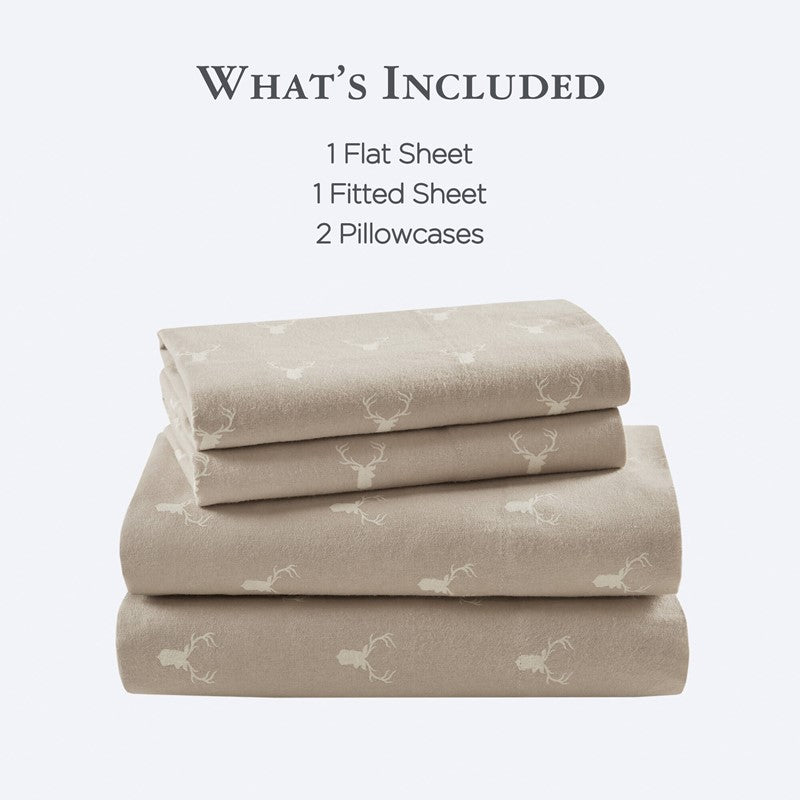 New! Woolrich 100% Cotton Printed Flannel Sheet Set - Stag Head - Quahog Bay Bedding