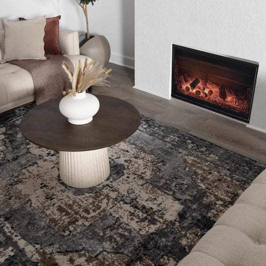 Newalla Charcoal & Brown Area Rug - Traditional Design | Medium Pile - Quahog Bay Bedding