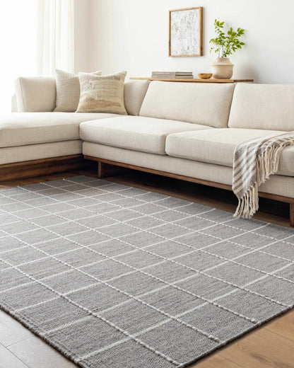 Nissa Gray Checkered Wool Rug - Quahog Bay Bedding