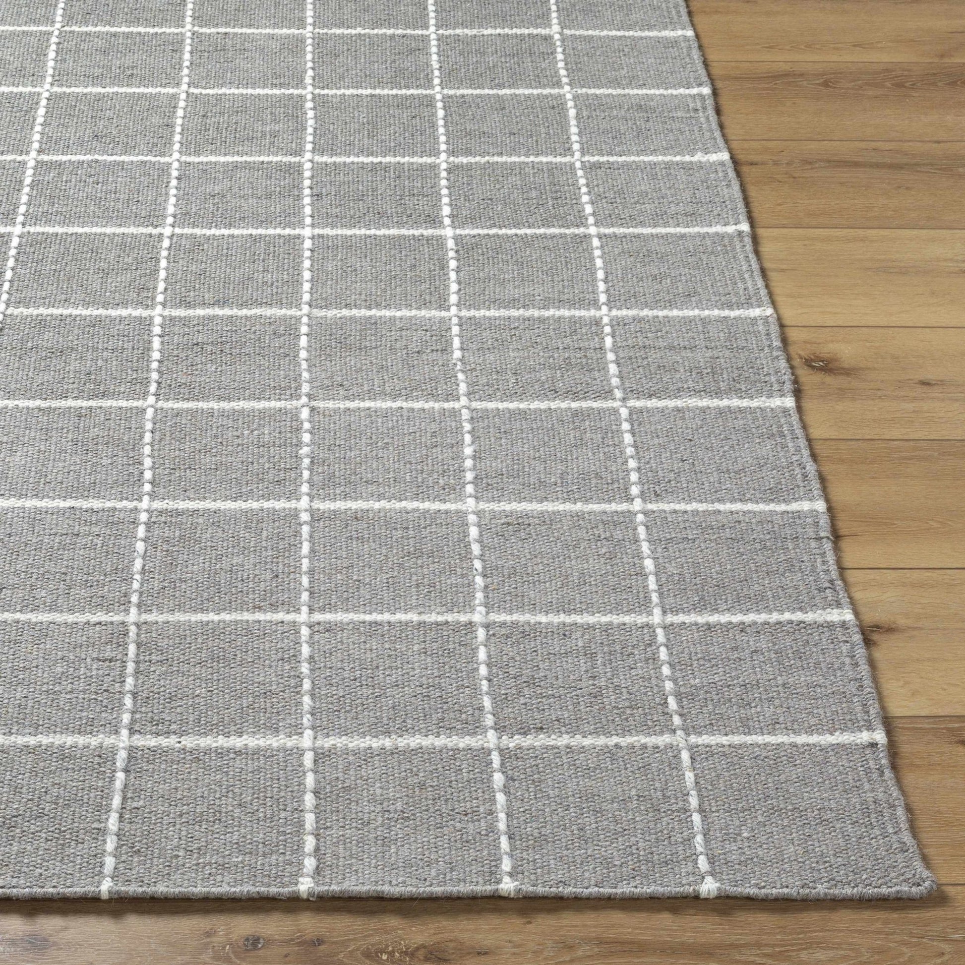 Nissa Gray Checkered Wool Rug - Quahog Bay Bedding